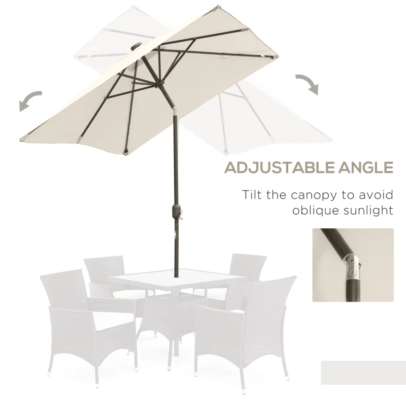 Outsunny 6' x 10' Patio Umbrella with 22 LED Solar Lights and Tilt, Rectangular Outdoor Table Umbrella with Crank, Beige
