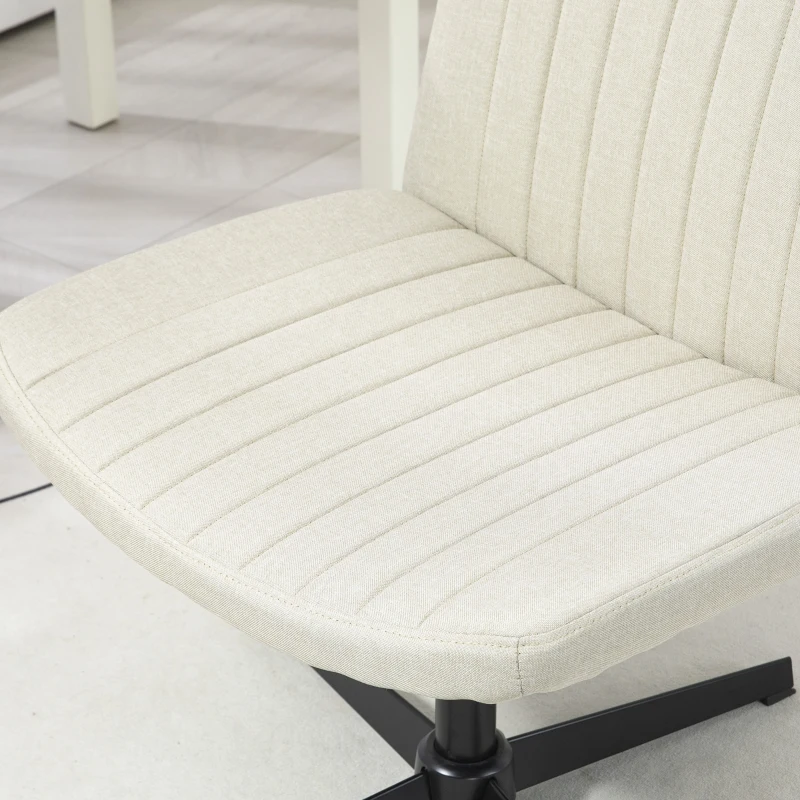 HOMCOM Criss Cross Chair, Wide Armless Office Chair, Fabric Computer Desk Chair with Adjustable Height, Beige