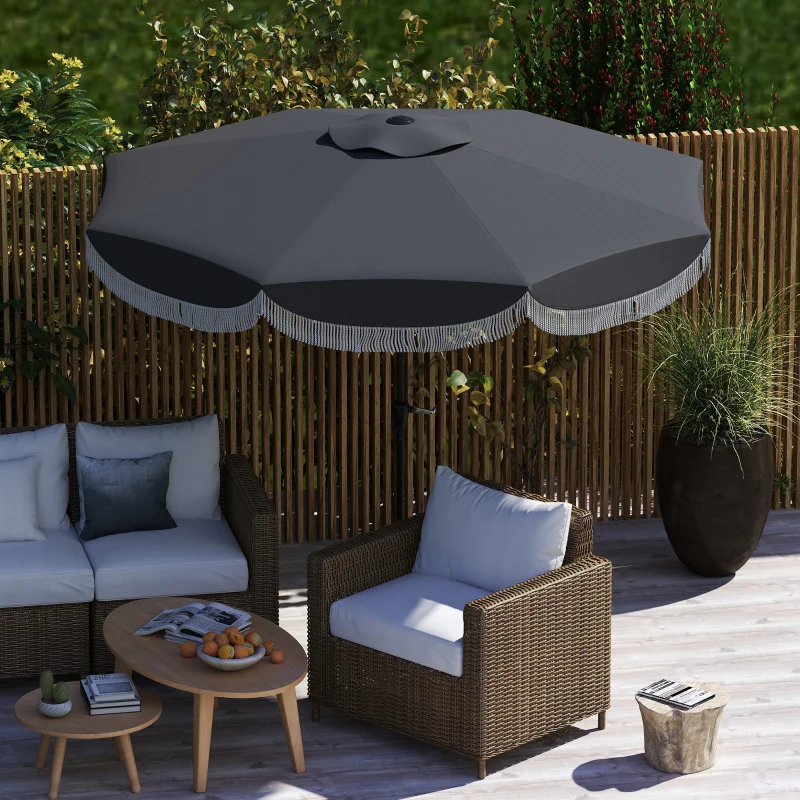 Outsunny 9FT Patio Umbrella Parasol, UPF 30+ Outdoor Market Umbrella with Crank, 8 Ribs, Push Button Tilt, Vented Patio Table Umbrella for Deck Backyard Lawn, Charcoal Grey