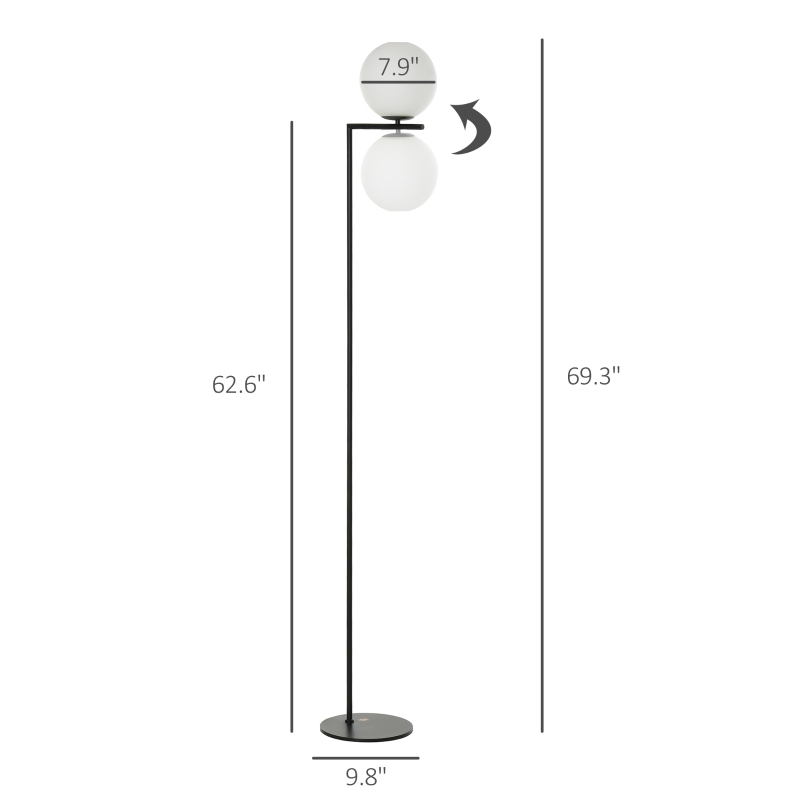 HOMCOM Metal Floor Lamp, Standing Light with 350° Adjustable Lampshade for Living Room, Bedroom, Office, Black