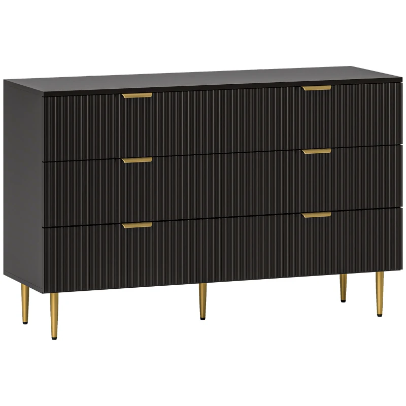 HOMCOM Modern Chest of Drawers 6 Drawer Dresser for Bedroom with Gold Legs and Handles, Black