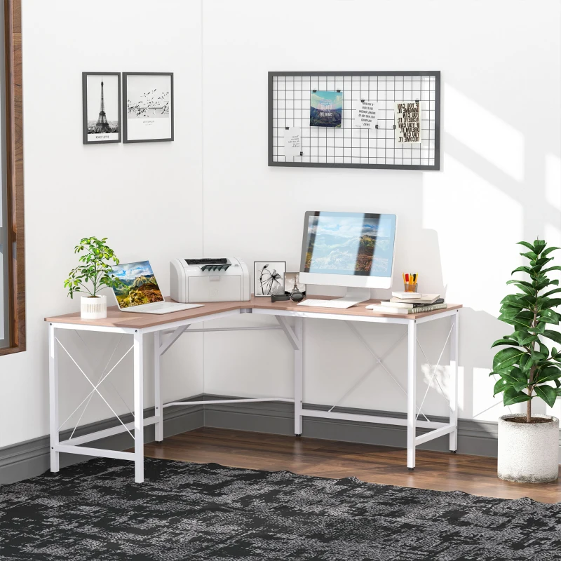 HOMCOM L Shaped Desk, 59" x 59" Computer Corner Desk, Home Office Gaming Desk, Study Writing Workstation, Oak