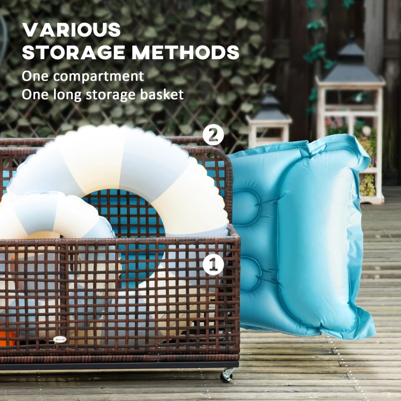 Outsunny Pool Float Storage, Pool Caddy, with Wheels, 43.25" L x 22.5" W x 28" H, Mixed Brown