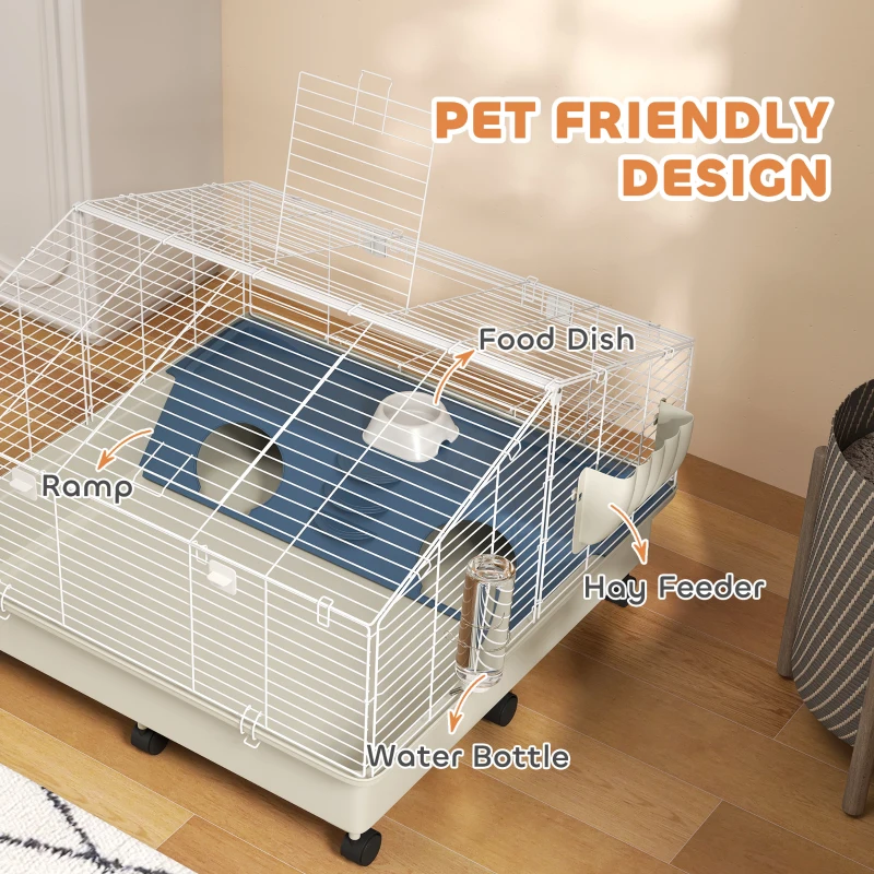 PawHut Rolling Small Animal Cage with Water Bottle, Hay Feeder, Food Dish for Rabbits, Hedgehogs, Guinea Pigs, 35" x 35" x 25"