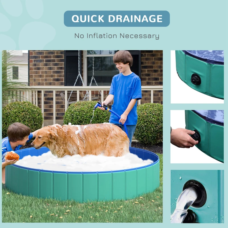 PawHut Φ63" Folding Dog Pool for Large dogs,  Portable Pet Kiddie Swimming Pool, Outdoor/Indoor Puppy Bath Tub with Nonslip Bottom for Dogs & Cats, Green