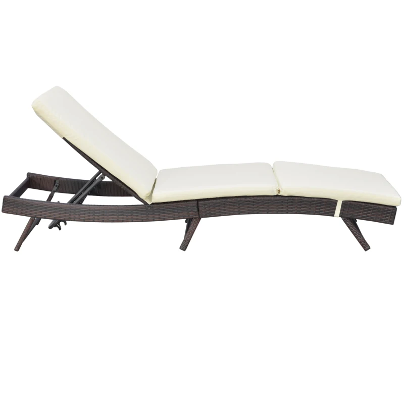 Outsunny Patio Chaise Lounge, Pool Chair with 5 Position Adjustable Backrest & Cushion, Outdoor PE Rattan Wicker Sun Tanning Seat, 78.75" x 24.75" x 35", Brown