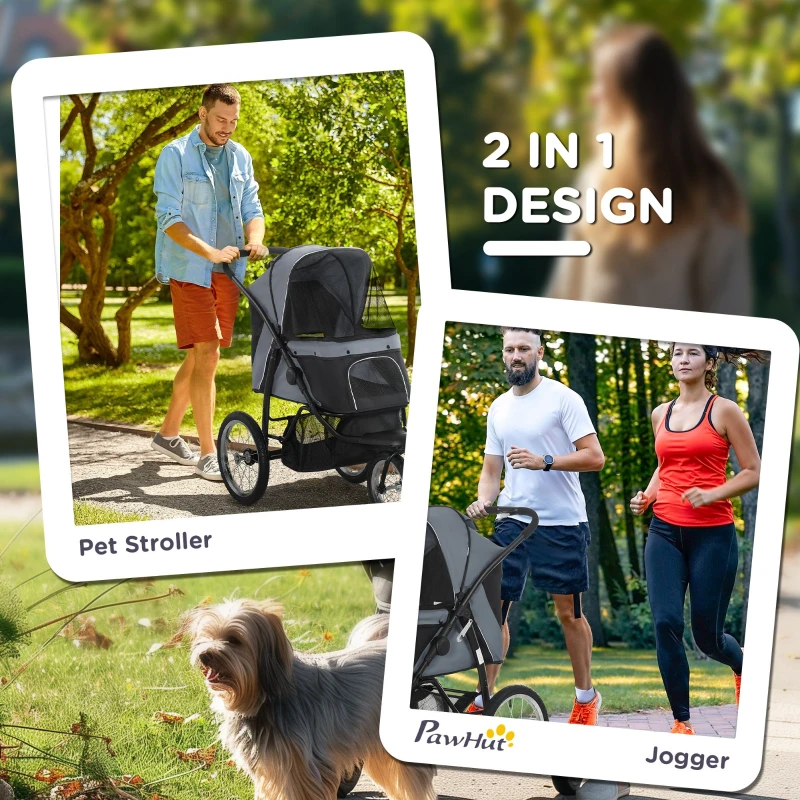 PawHut 3 Big Wheels Pet Stroller for Small, Medium Dogs, Cat Stroller Travel Folding Carrier with Adjustable Canopy, Black
