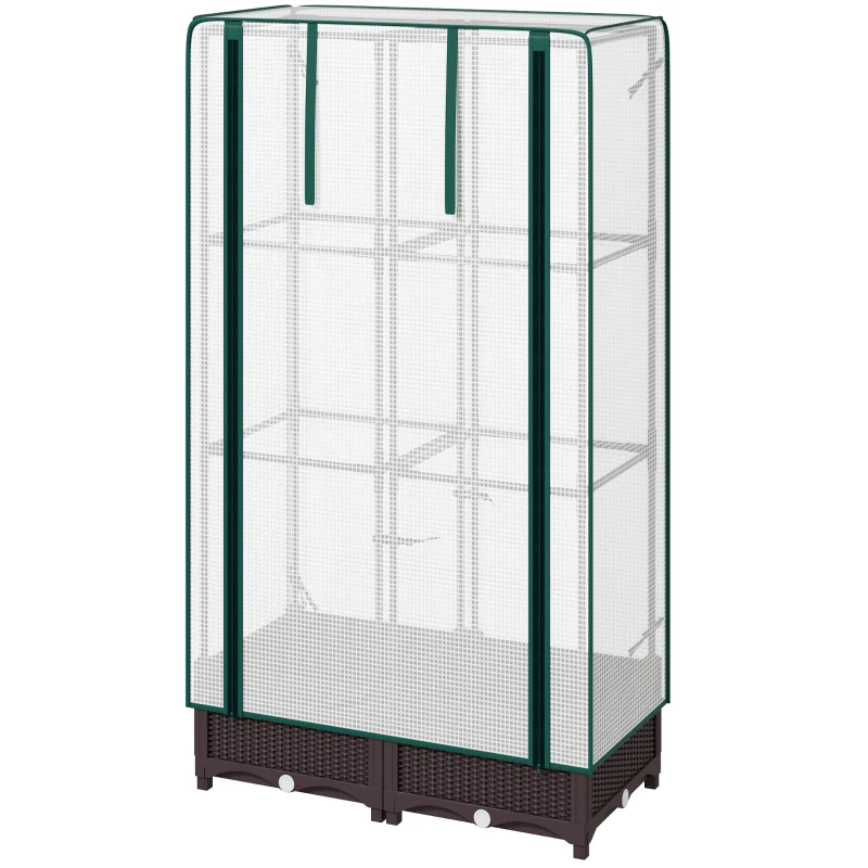 Outsunny Raised Garden Bed Kit with Trellis, Raised Flower Bed with PE Cover and Zipper Door, 31.5 x 15.7 x 48.8 inch, Brown