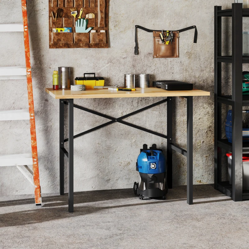 HOMCOM 46"L x 28"W Garage Table with X Bar Support and Natural Tabletop, Natural/Black