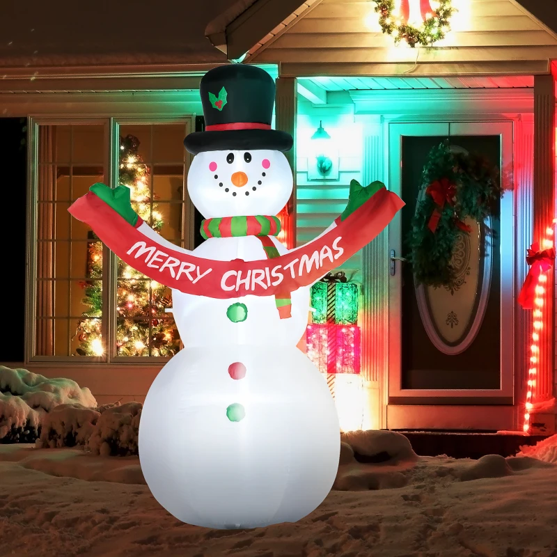 HOMCOM Inflatable Snowman Christmas Yard Outdoor Decoration with Banner LED Lights