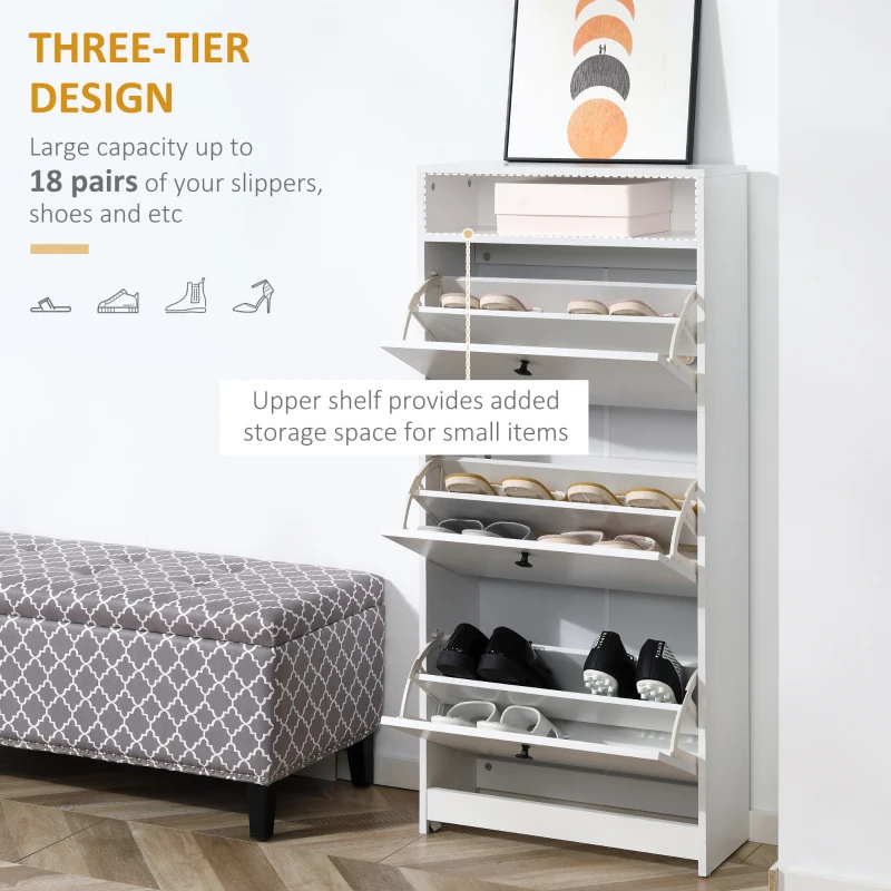 HOMCOM Slim Shoe Storage, Trendy Shoe Rack with 3 Large Fold-Out Drawers & a Spacious Top Surface, White
