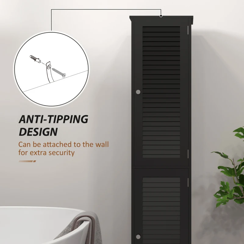 HOMCOM Narrow Bathroom Cabinet, Tall Bathroom Storage Cabinet with Shelves and Doors, Black