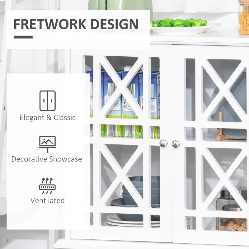 HOMCOM Storage Cabinet with Fretwork Doors and Shelf, Modern Freestanding Sideboard, Buffet, White