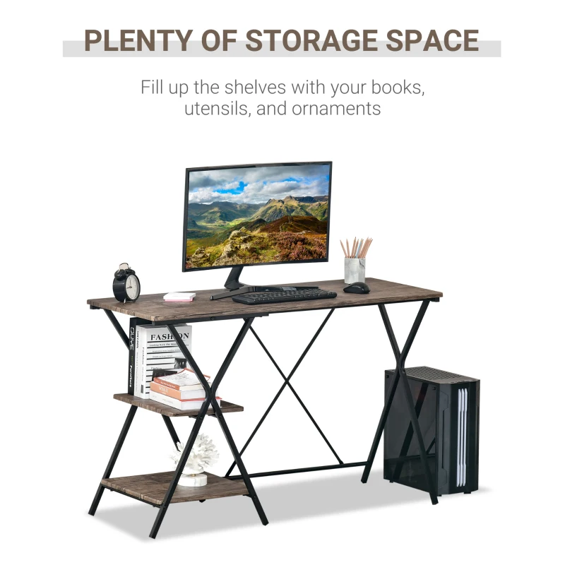 HOMCOM Computer Desk with Storage Shelves, Writing Desk for Home Office, Study Workstation, Brown