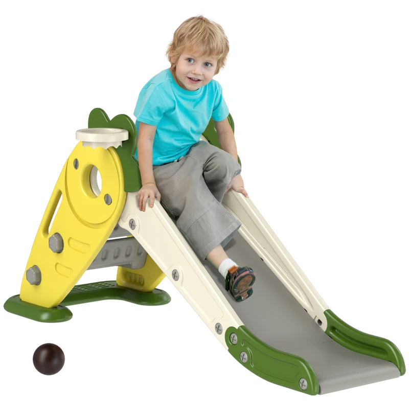 Qaba 3 in 1 Foldable Toddler Slide with Basketball Hoop, Climber, for 1-3 Years Old, Yellow