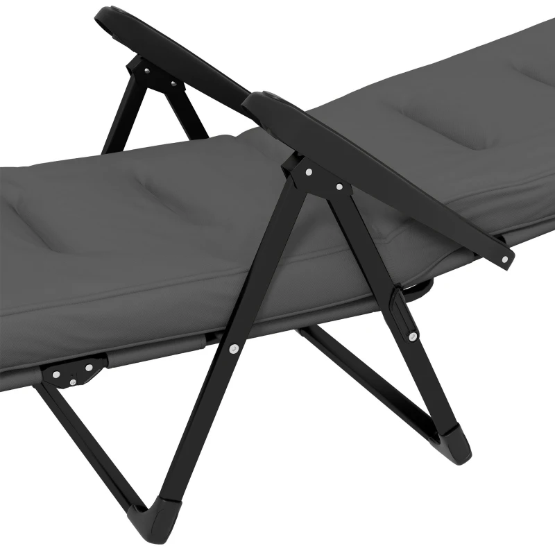 Outsunny Outdoor Lounge Chair with Padded Cushion, Folding Reclining Patio Garden Chair with Recline Back, Footrest, for Poolside, Patio, Light Grey