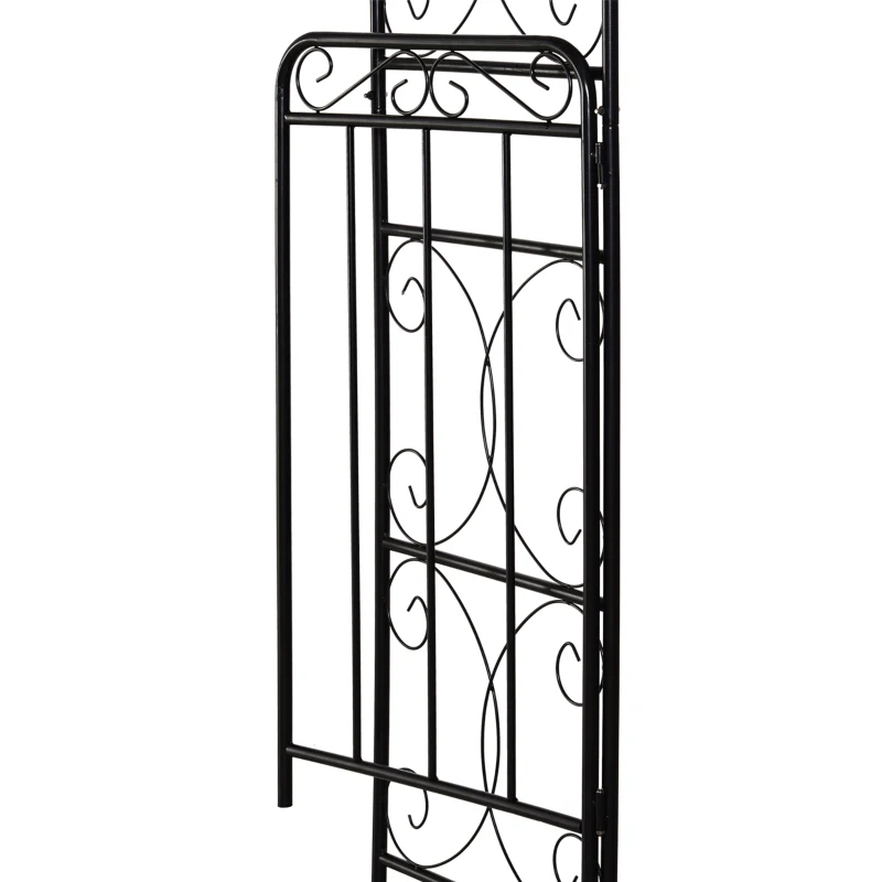 Outsunny 84" Garden Arch Arbor with Gate, Metal Arch Trellis, Garden Archway for Climbing Vines, Wedding Ceremony Decoration, Flourishes & Arrow Tips, Black