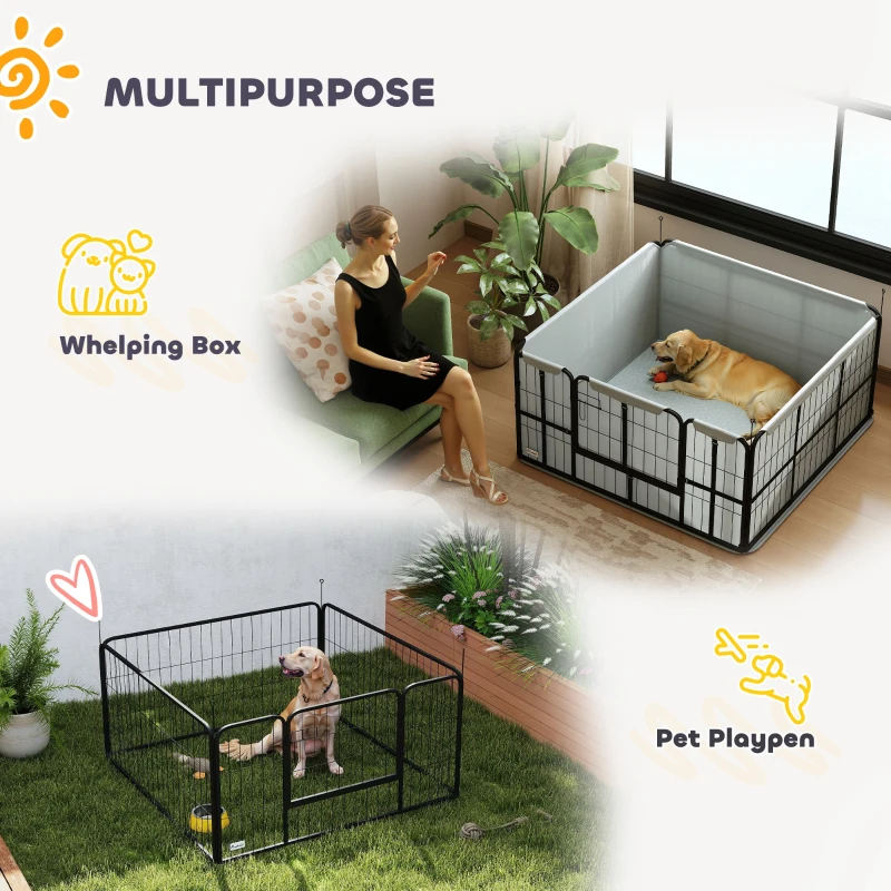 PawHut 4 Panel Dog Whelping Box with 600D Windproof Oxford Fabric Cloth, Washable Pee Pad, for M L Dogs, 48" x 48" x 23.6"