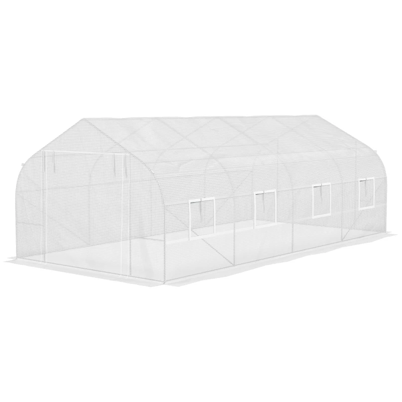 Outsunny 20' x 10' x 7' Walk-in Tunnel Greenhouse with Zippered Mesh Door & 8 Mesh Windows, Gardening Plant Hot House with Galvanized Steel Hoops, White