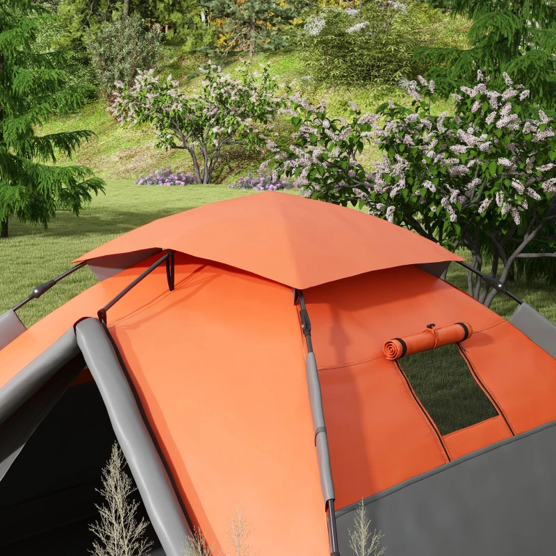 Outsunny Pop up Camping Tent, 3-4 Man Family Tent, 3000mm Waterproof, with Carry Bag and Top Hook, Grey and Orange