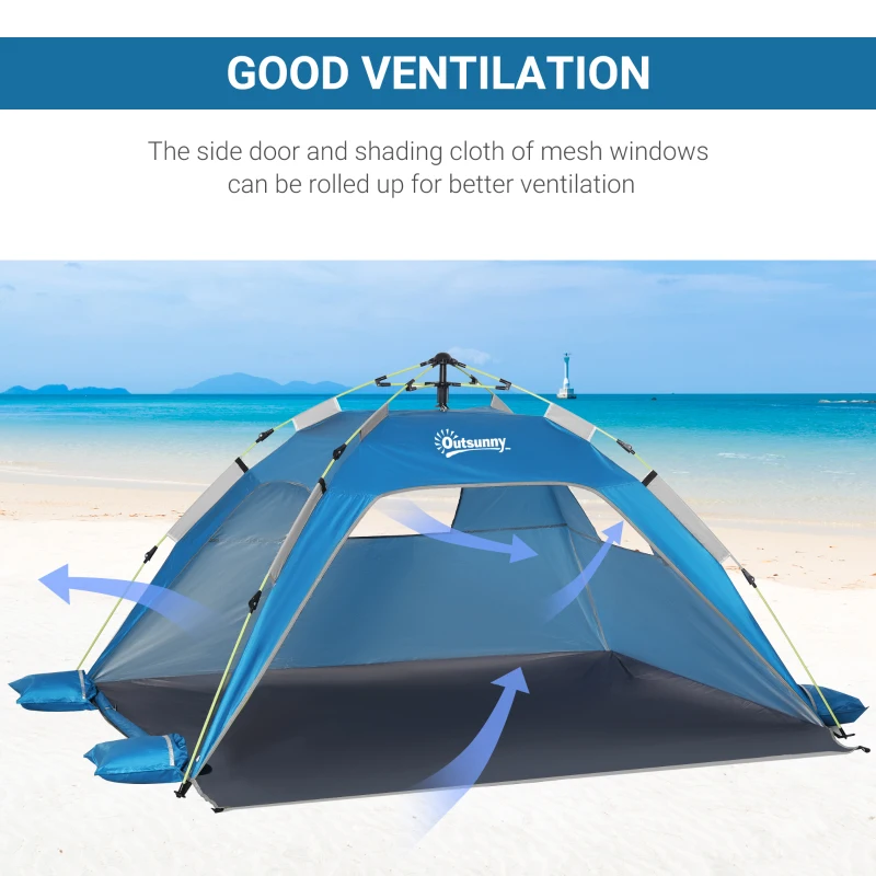 Outsunny Pop Up Beach Tent for 1-2 Person, Partable Instant Sun Shelter with 2 Mesh Windows, 2 Doors, Carrying Bag, Sky Blue