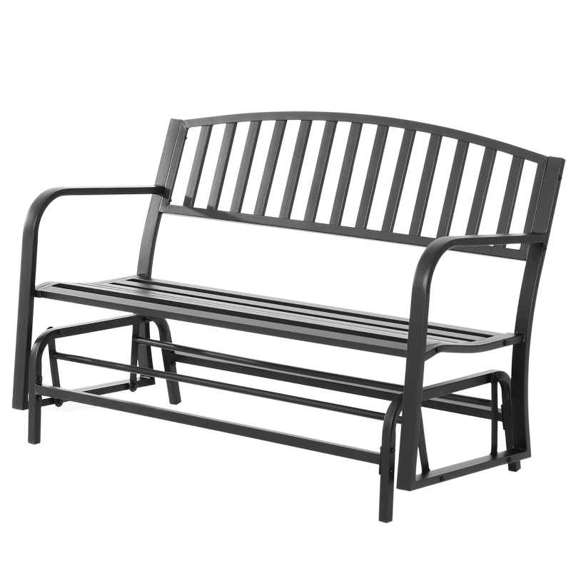 Outsunny Outdoor Glider Bench, Glider Bench for Outside Patio with Armrests, Slatted Seat & Backrest, Loveseat with Power Coated Steel Frame, Black