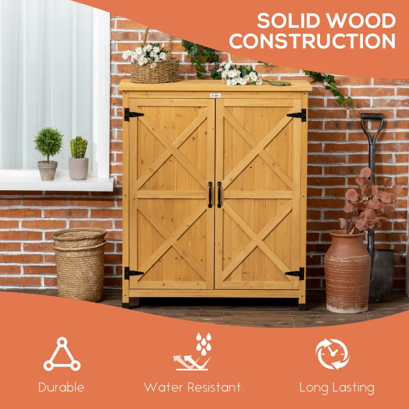 Outsunny Outdoor Storage Cabinet & Potting Table, Wooden Gardening Bench with Patio Cabinet and Magnetic Doors