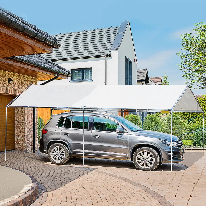 Outsunny 9.6' x 19.5' Carport Heavy Duty Galvanized Car Canopy w/ Included Anchor Kit, 3 Reinforced Steel Cables, White