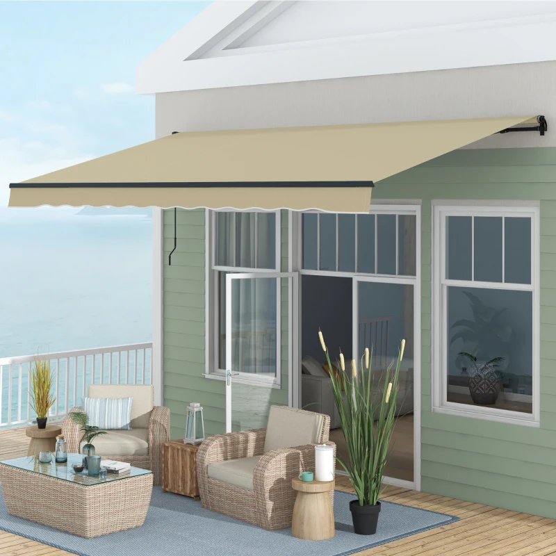 Outsunny 16' x 10' Retractable Awning, 280gsm UV Resistant Sunshade Shelter for Deck, Balcony, Yard, Beige