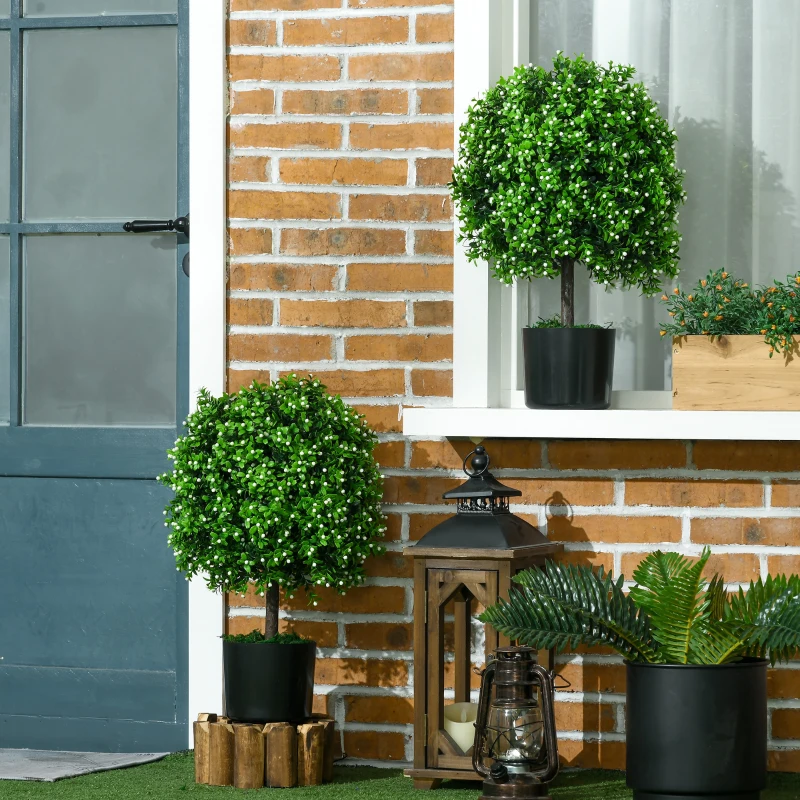 HOMCOM 2 Pack Artificial Tree Boxwood Topiary with Fruits, 20.75", White