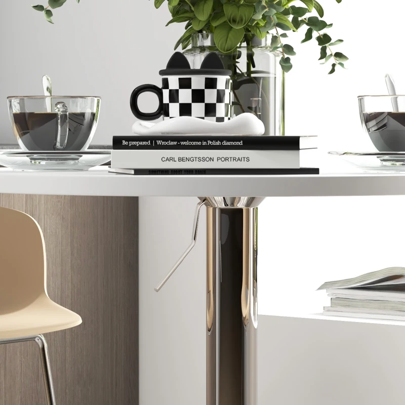 HOMCOM High Top Bar Table, Adjustable Round Kitchen Table with Swivel Top and Steel Base, Bistro Table for 2 People, White