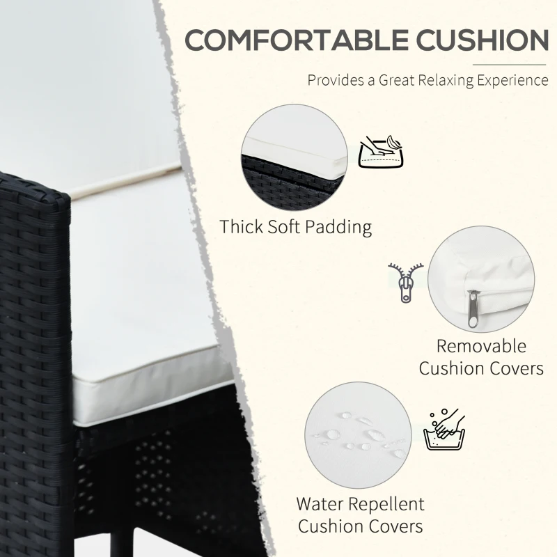 Outsunny 11 Pieces Wicker Patio Dining Set Outdoor Furniture Set with Removable Cushions, Glass Top Dining Table, PE Rattan Conversation Set for Garden Poolside Backyard, Black