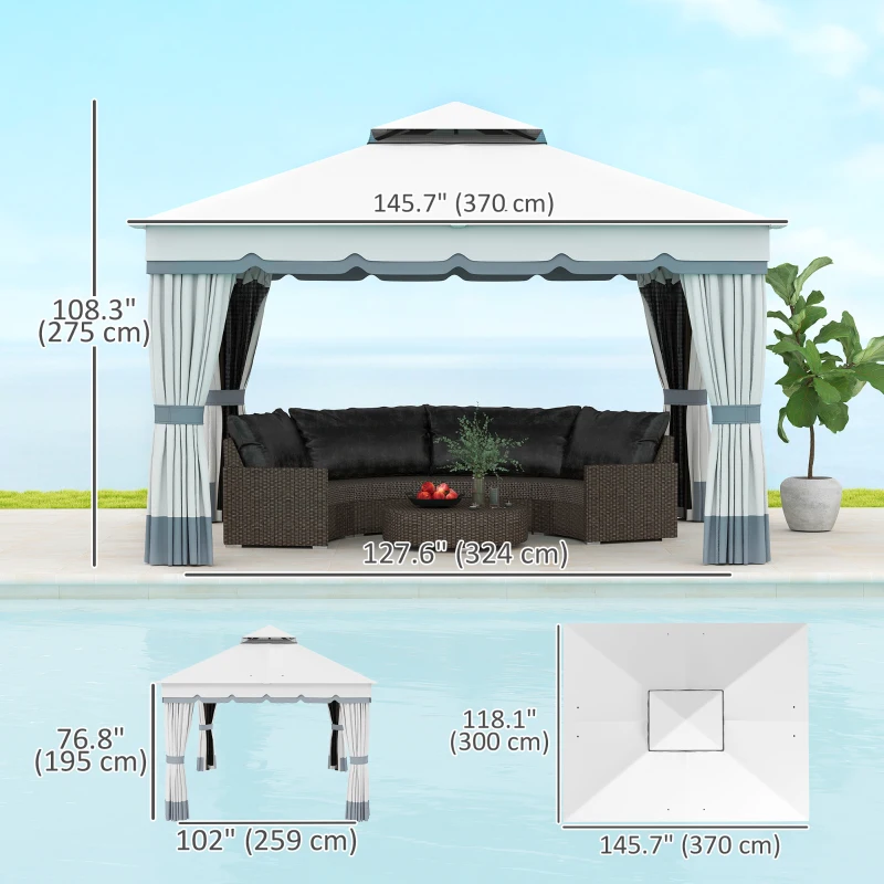 Outsunny 10' x 12' Double Roof Patio Gazebo Canopy, Outdoor Gazebo Shelter with Netting & Curtains, for Garden, Lawn and Deck
