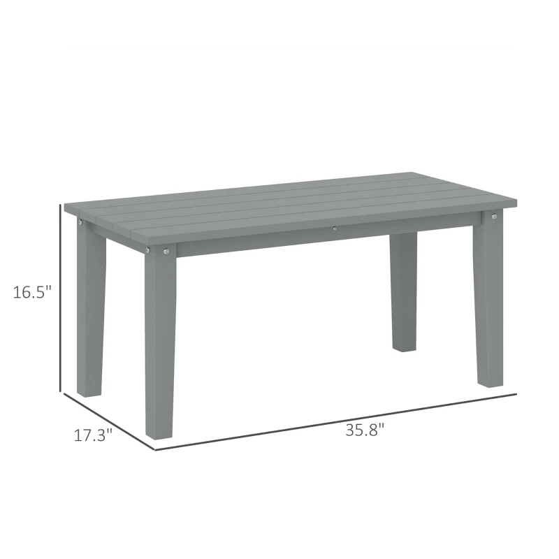Outsunny Rectangle Outdoor Coffee Table, HDPE All-Weather Outdoor Patio Table with Slatted Tabletop for Yard, Balcony, Gray