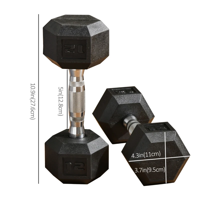 Soozier Rubber Dumbbells Weight Set, Total 24lbs, 12lbs Each, Dumbbell Hand Weight for Body Fitness Training for Home Office Gym, Black
