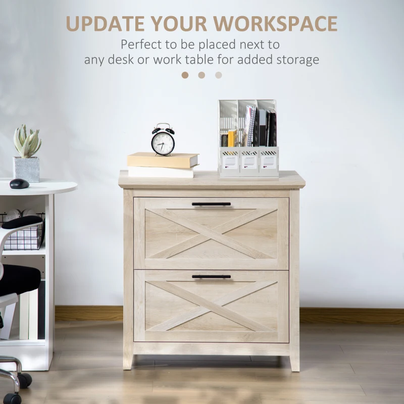 HOMCOM Retro Wooden 2-Drawer Lateral File Chest Cabinet Pedestal for Document Storage with Hanging Bar for Letter/Legal Size, White Oak