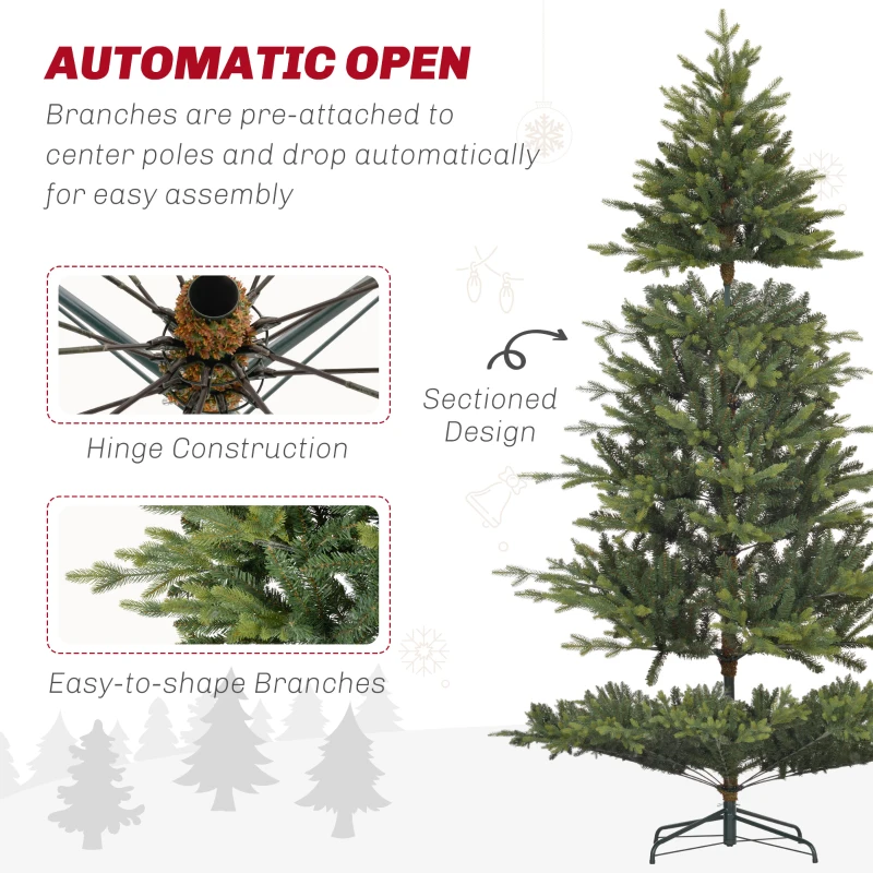 HOMCOM 12ft Hinged Artificial Christmas Tree with Foldable Stand, Easy Assembly, Xmas Tree for Home Office Holiday, Green