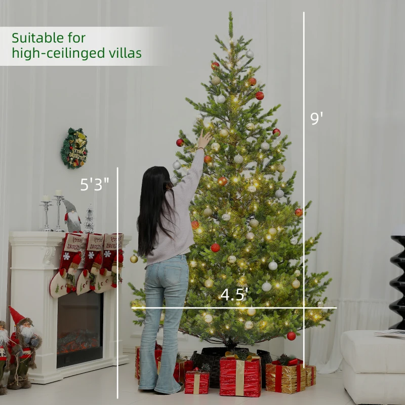 HOMCOM 9ft Artificial Prelit Sparse Cedar Christmas Tree with LED Lights and 4306 Tips, Steel Base for Home Office Holiday
