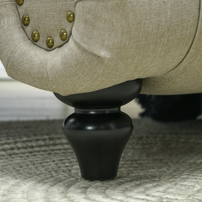 HOMCOM Button Tufted Chaise Lounge Chair Indoor Upholstered Lounge Chair with Bolster Pillow Wood Legs Nailhead Trim for Living Room Bedroom Home Office Beige