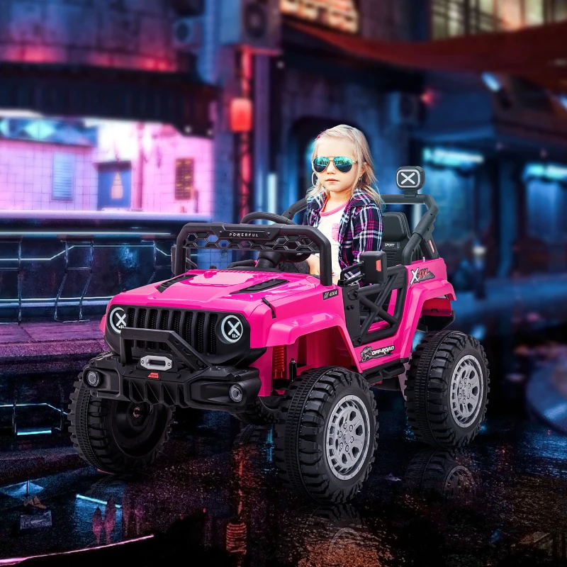 Aosom 12V Kids Ride on Car with Remote Control, Battery-Operated Ride on Toy with Spring Suspension, Led Lights, Music, Horn, 3 Speeds, USB, MP3, Pink