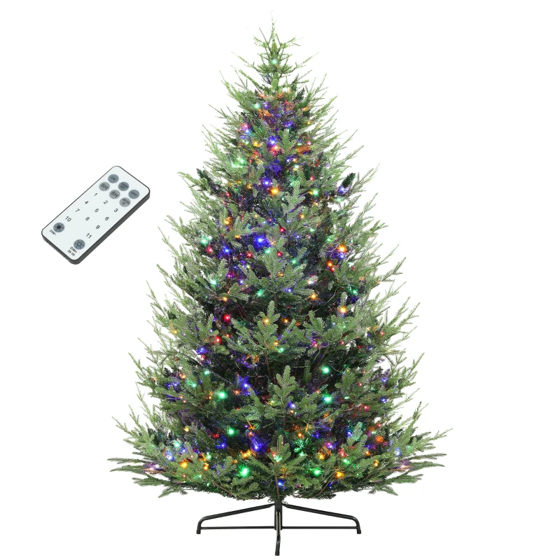 HOMCOM 9 ft Artificial Christmas Tree, Prelit Christmas Tree with 300 LED Lights, 1939 Branch Tips and Wide Metal Base, Green
