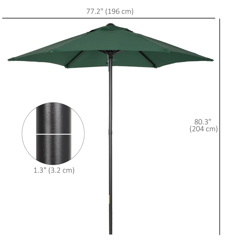 Outsunny 6.6FT Patio Umbrella, Outdoor Parasol with 6 Solid Ribs, Green