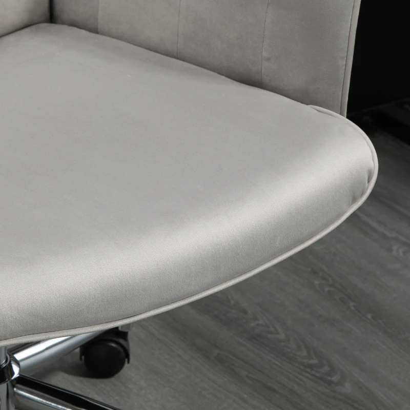 Vinsetto Velvet Home Office Chair, Tufted Height Adjustable Computer Desk Chair with Swivel Wheels and Padded Armrests, Light Gray