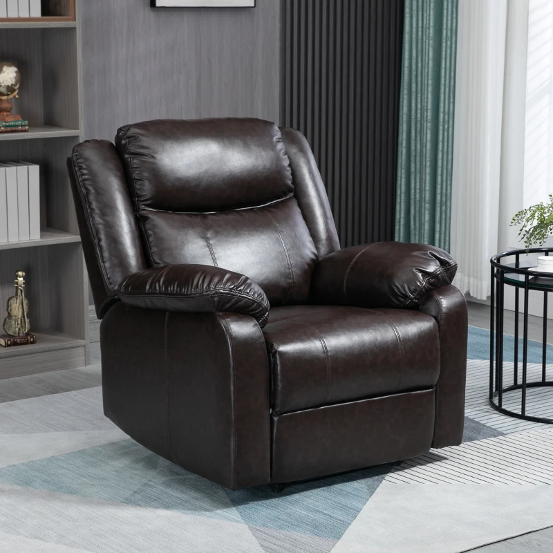 HOMCOM PU Leather Manual Recliner with Thick Padded Upholstered Cushion and Retractable Footrest, Brown