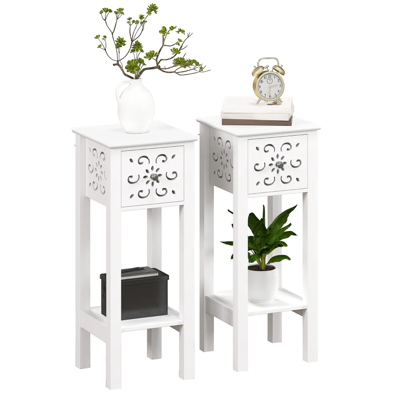 HOMCOM Nightstand Set of 2 with Drawer and Open Storage Shelf White