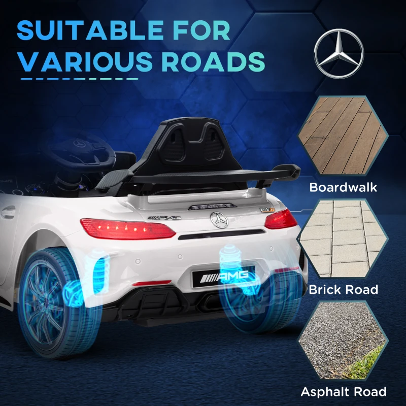 Qaba Mercedes-Benz AMG GTR Licensed 12V Battery Powered Kids Electric Car w/ Remote Control & Soft Start, White