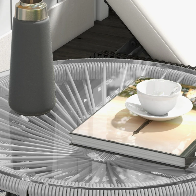 Outsunny Rattan Side Table, Round Outdoor Table, with Round PE Rattan and Tempered Glass Table Top for Patio, Garden, Grey