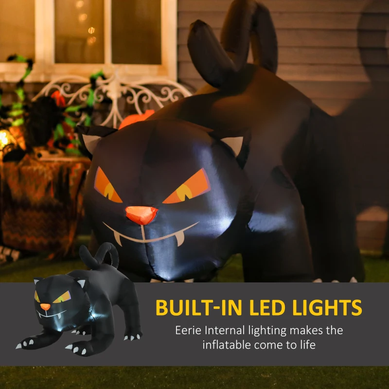 HOMCOM 6.2' Inflatable Halloween Black Cat, Blow Up Outdoor LED Yard Display, Waterproof