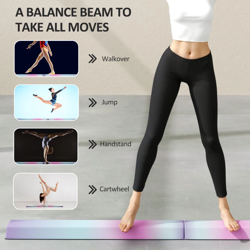 Soozier 7ft Folding Balance Beam, Gymnastics Equipment with Anti-Slip Bottom for Kids Home Training, Multicolour