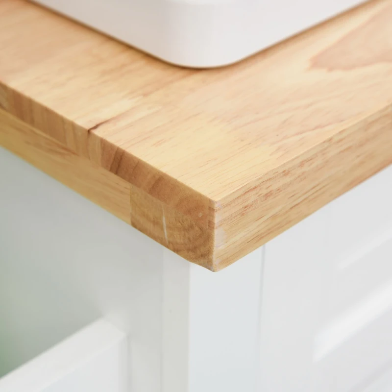 HOMCOM Kitchen Island with Storage, Rolling Trolley Cart with Rubber Wood Top, Spice Rack, Towel Rack, Grey